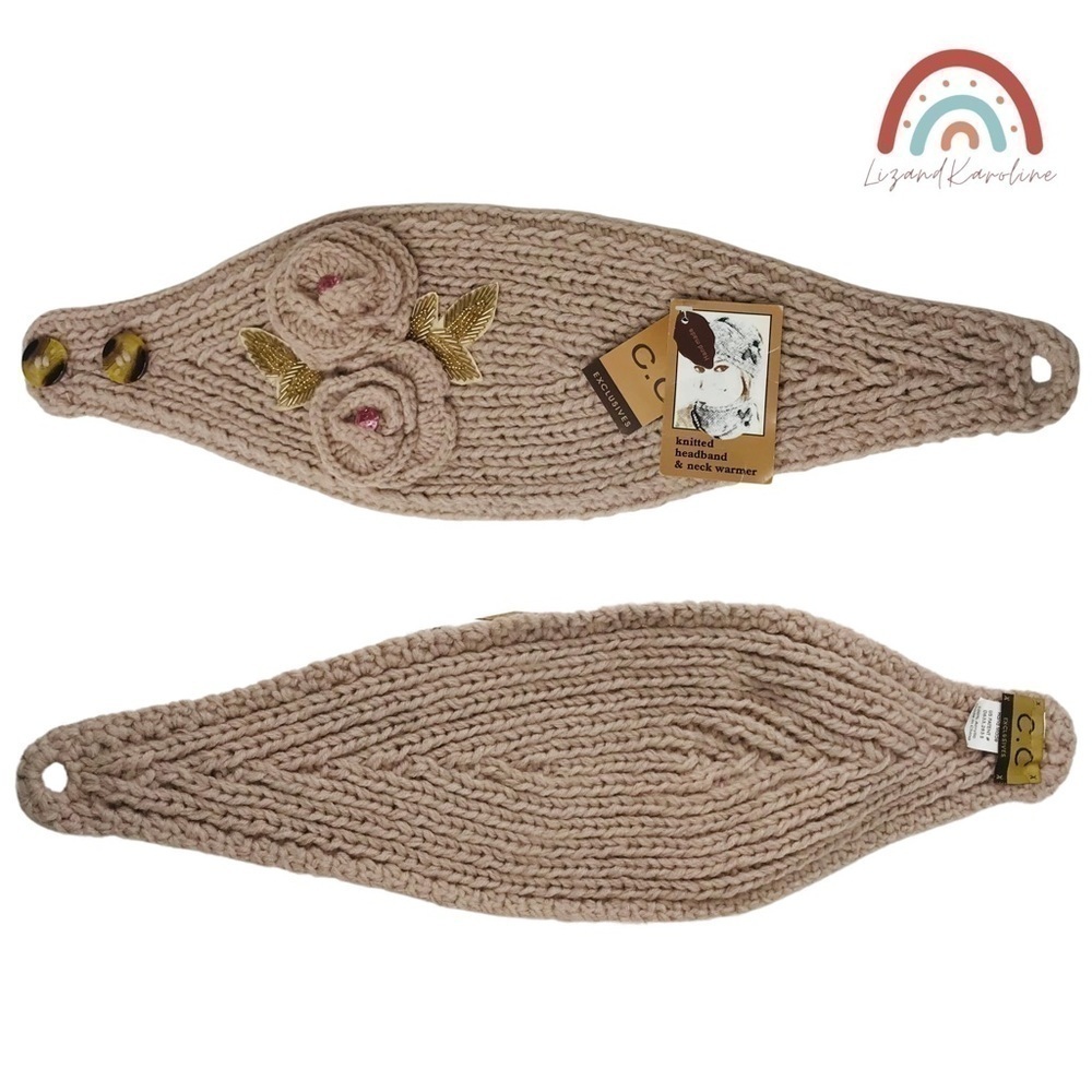 New! C.C Knitted Headband Handmade Crochet Rose Gem Neck Warmer